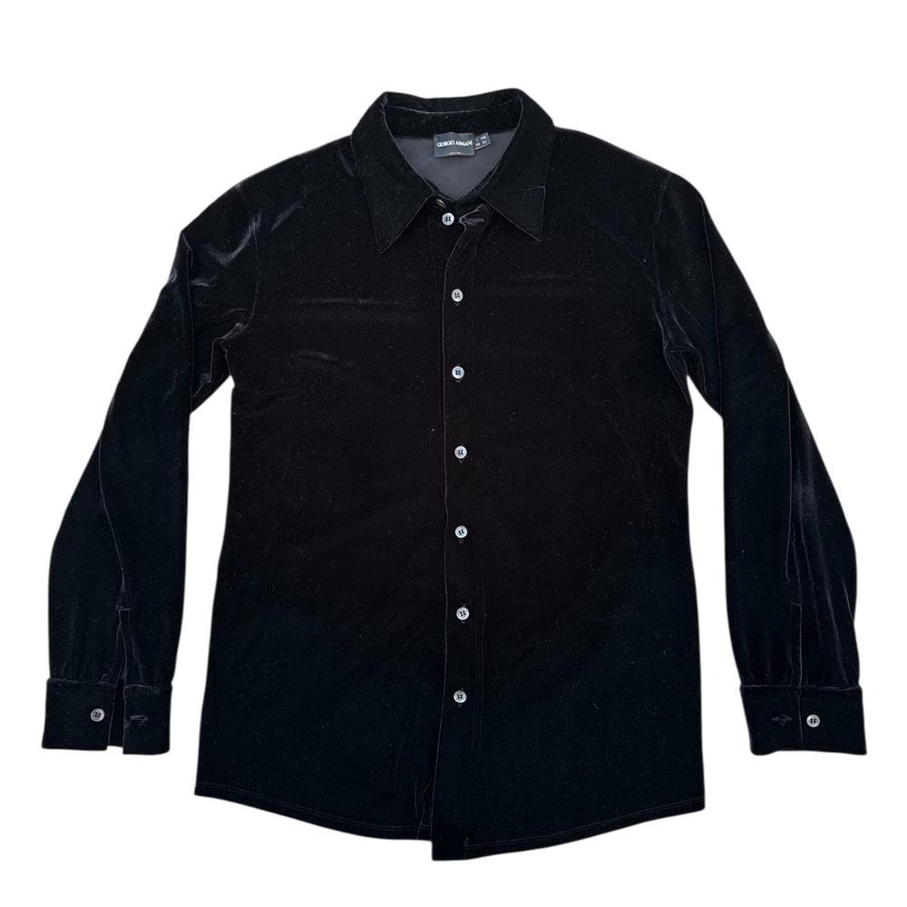 Giorgi Armani Black Velvet Long-Sleeve Button-Up Shirt